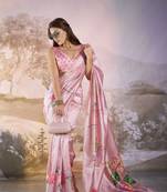 Pink partywear linen c bllywood saree