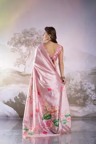 Pink partywear linen c bllywood saree