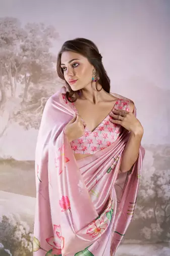 Pink partywear linen c bllywood saree