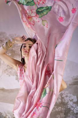 Pink partywear linen c bllywood saree 4