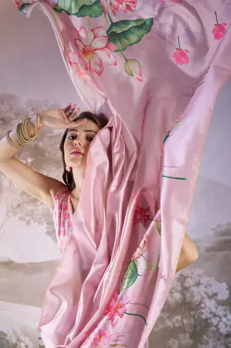 Pink partywear linen c bllywood saree