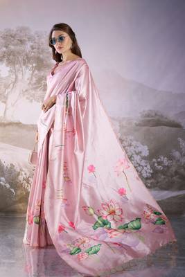 Pink partywear linen c bllywood saree 5
