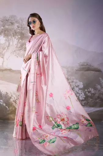 Pink partywear linen c bllywood saree