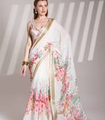 Off white partywear linen c bllywood saree