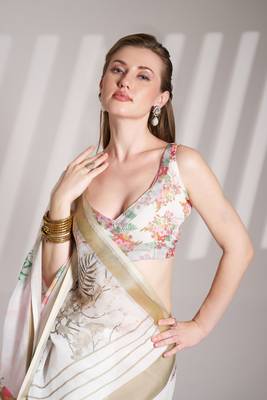 Off white partywear linen c bllywood saree 3