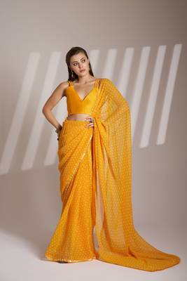 Mustard partywear georgette c bllywood saree 1