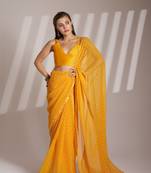 Mustard partywear georgette c bllywood saree