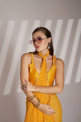Mustard partywear georgette c bllywood saree 3