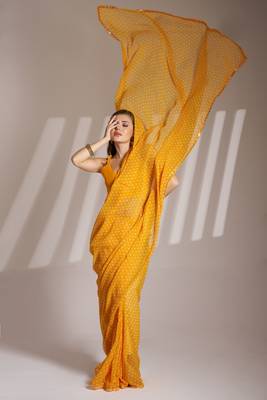 Mustard partywear georgette c bllywood saree 4