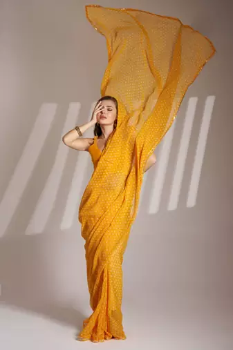 Mustard partywear georgette c bllywood saree