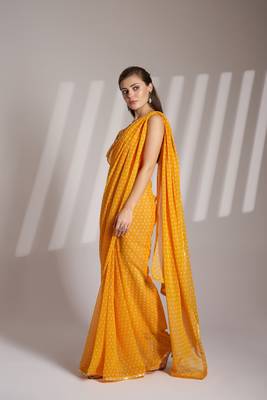 Mustard partywear georgette c bllywood saree 5