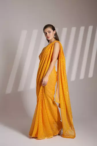 Mustard partywear georgette c bllywood saree