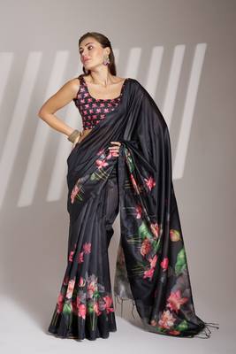 Black partywear linen c bllywood saree 1