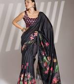 Black partywear linen c bllywood saree