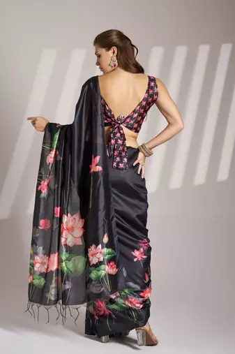 Black partywear linen c bllywood saree