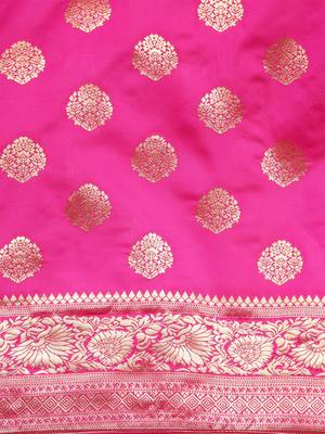 rani pink banarasi silk blend jacquard woven golden zari butta saree with blouse piece 6