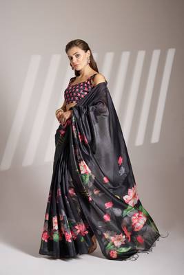 Black partywear linen c bllywood saree 5