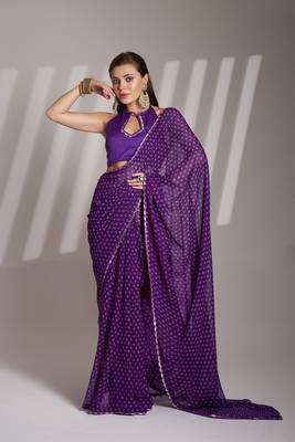 Lavender partywear georgette c bllywood saree 1