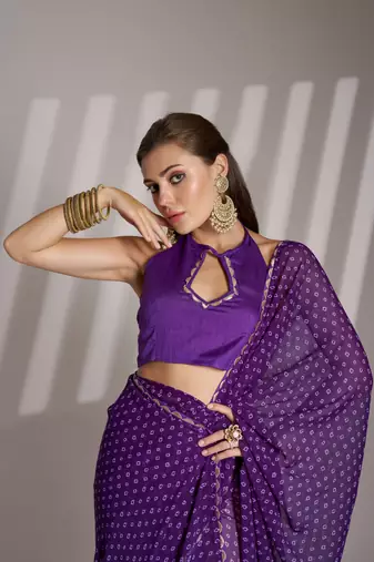 Lavender partywear georgette c bllywood saree