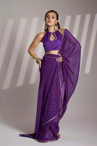 Lavender partywear georgette c bllywood saree
