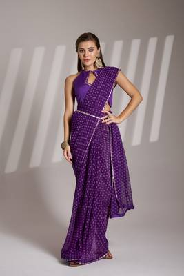 Lavender partywear georgette c bllywood saree 5
