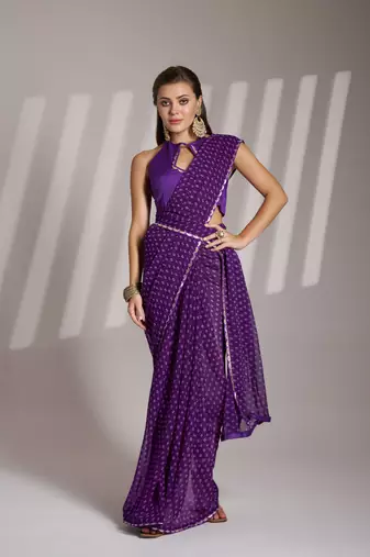 Lavender partywear georgette c bllywood saree