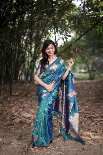 Rama wevon jari nandi designer moonga silk blend saree