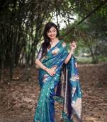 Rama wevon jari nandi designer moonga silk blend saree