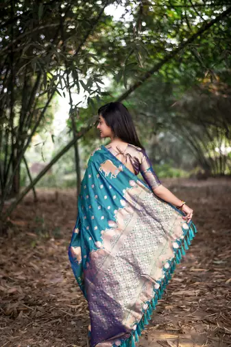Rama wevon zari nandi moonga silk blend saree