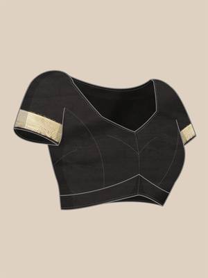 black banarasi silk blend jacquard woven golden zari butta saree with blouse piece 6