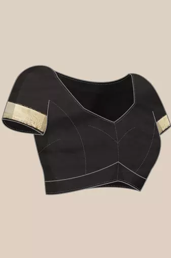 black banarasi silk blend jacquard woven golden zari butta saree with blouse piece