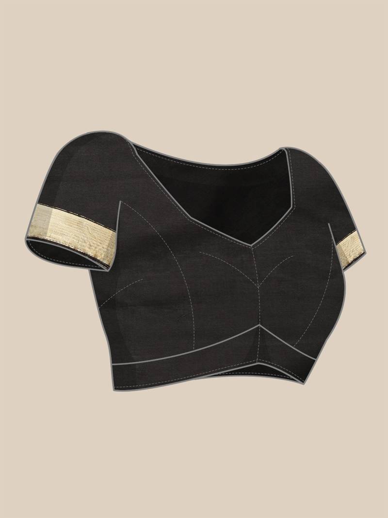 black banarasi silk blend jacquard woven golden zari butta saree with blouse piece