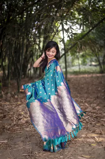 Rama wevon zari nandi moonga silk blend saree
