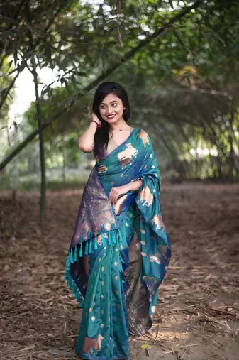 Rama wevon zari nandi moonga silk blend saree