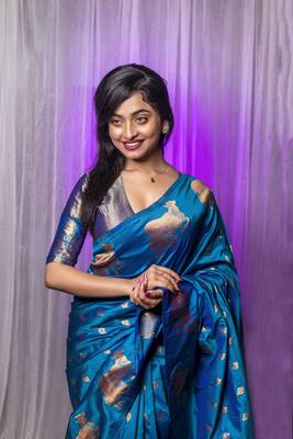 Teal blue wevon zari nandi moonga silk blend saree 1