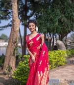 Pink wevon jari nandi designer moonga silk blend saree