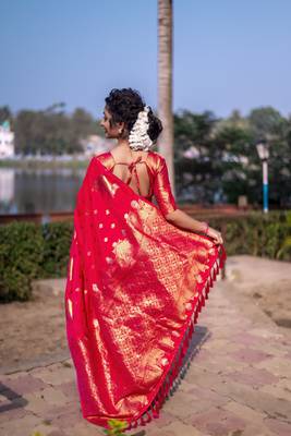 Pink wevon zari nandi moonga silk blend saree 2