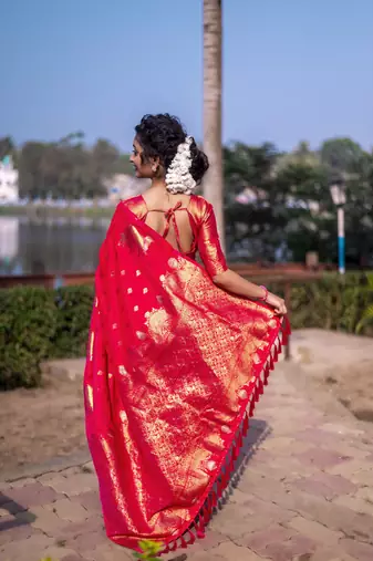 Pink wevon zari nandi moonga silk blend saree