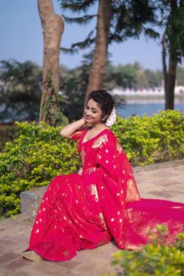Pink wevon zari nandi moonga silk blend saree 3