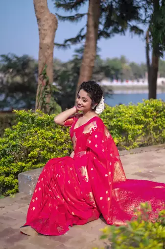 Pink wevon zari nandi moonga silk blend saree