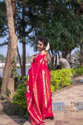 Pink wevon zari nandi moonga silk blend saree 4
