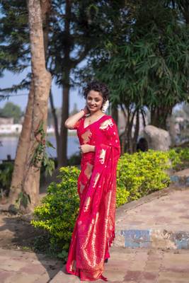 Pink wevon zari nandi moonga silk blend saree 5