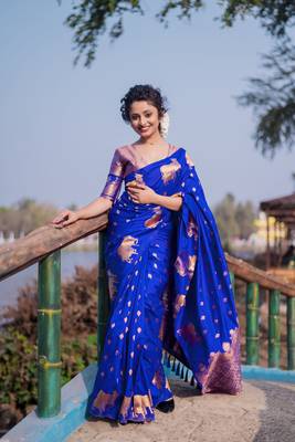 Blue wevon zari nandi moonga silk blend saree 1