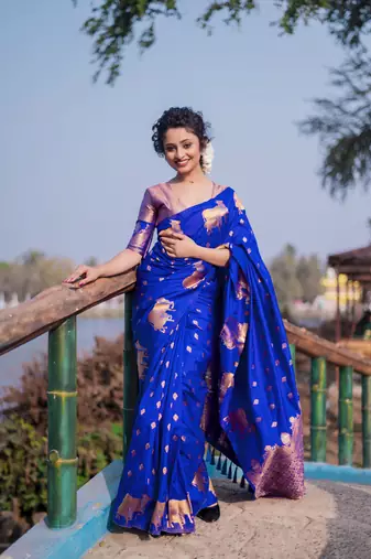 Blue wevon jari nandi designer moonga silk blend saree