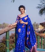Blue wevon jari nandi designer moonga silk blend saree