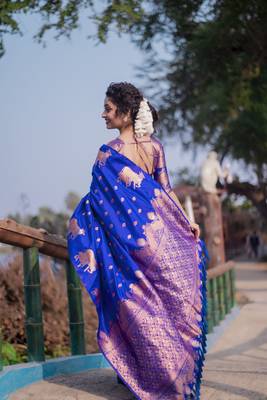 Blue wevon zari nandi moonga silk blend saree 2