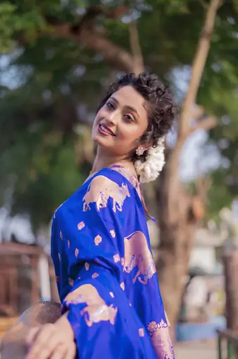 Blue wevon zari nandi moonga silk blend saree