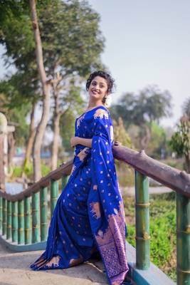 Blue wevon zari nandi moonga silk blend saree 4