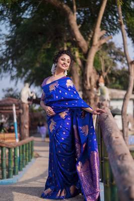 Blue wevon zari nandi moonga silk blend saree 5