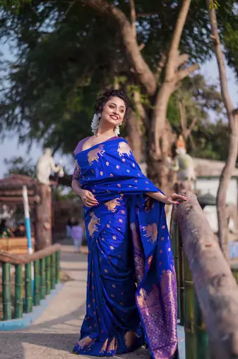 Blue wevon zari nandi moonga silk blend saree